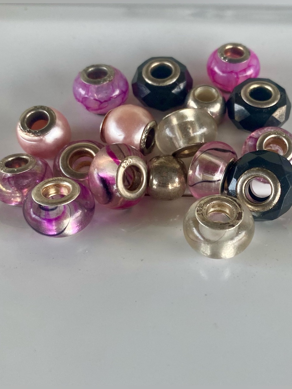 17 Pc Faceted Glass European Large Hole Beads ~ Pink Hues
